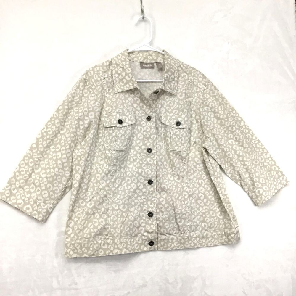 CHICO´S Lightweight Animal Print 3/4 sleeve Jacket Sz 3 or XL